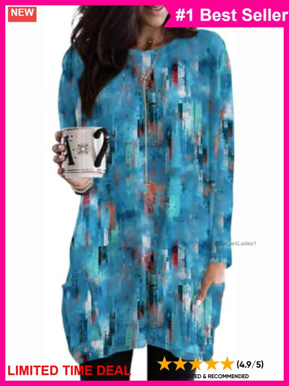 Women's Long Sleeve Tunic Top with Pockets Casual Loose Fit Blouse